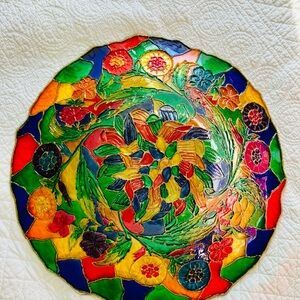 Vibrant Multicolor Floral Glass Tiffany Style Decorative Bowl